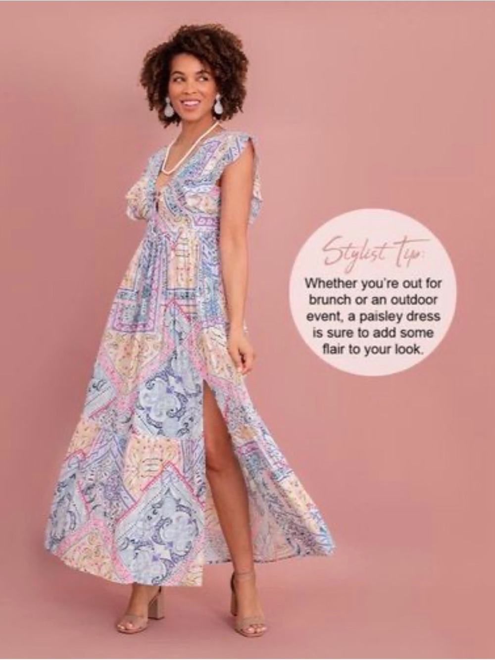 TAJ by Sabrina Crippa Pastel Paisley Maxi Dress in Pink & Blue